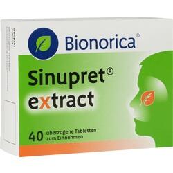 Eine grüne Packung Sinupret extract Tabletten von Bionorica mit 40 Stück.